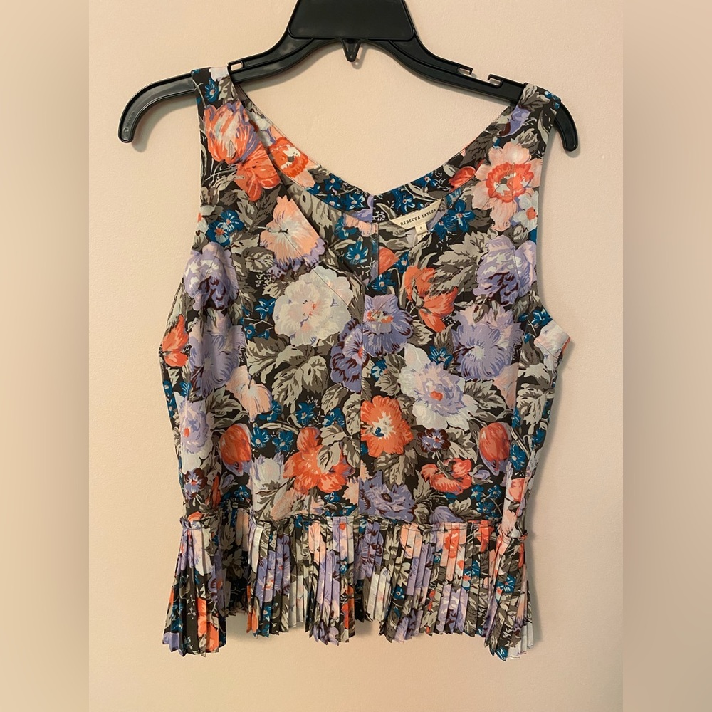 Rebecca Taylor Size 6 sleeveless silk floral top with pleated bottom